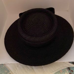 Setmar New York Ladies Wide Brim Straw Black Hat With Bow Style #G230